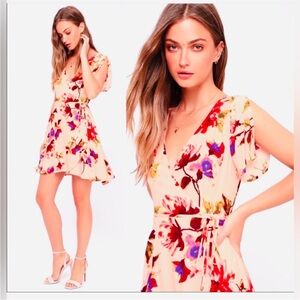 Lulu's Cherished Love Floral Pink Wrap dress NWT Medium